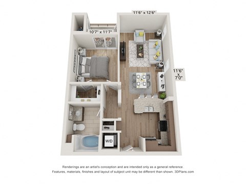 Main Street Village Irvine, CA Stanislaus Floor Plan 678 SF